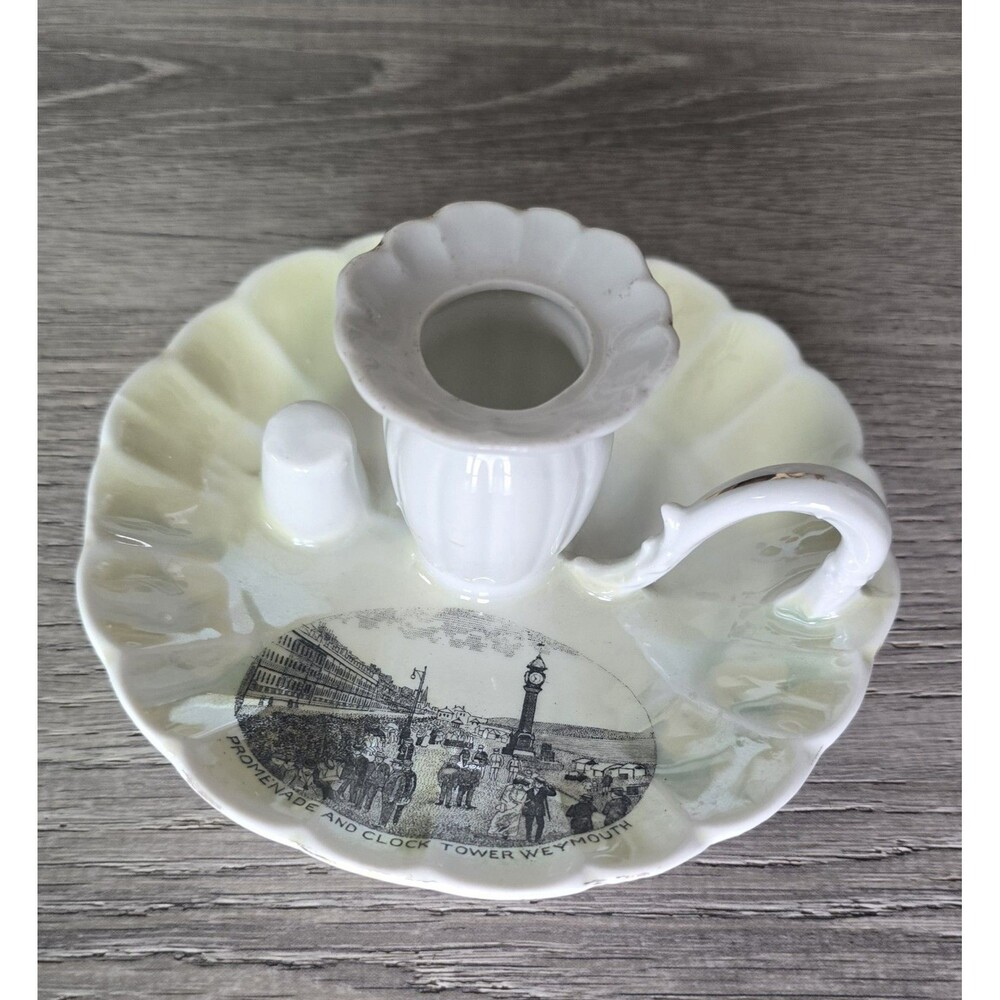 Vintage Porcelain Chamberstick Candle Holder Clock Tower Weymouth Dorset England